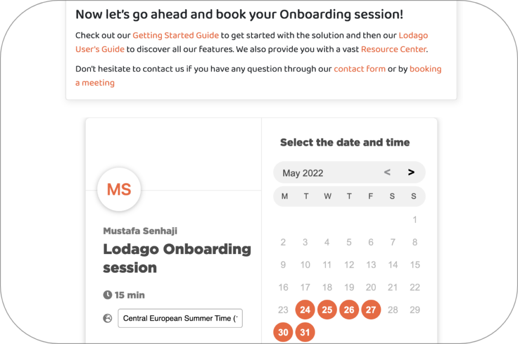 Subscription - Book an Onboarding session