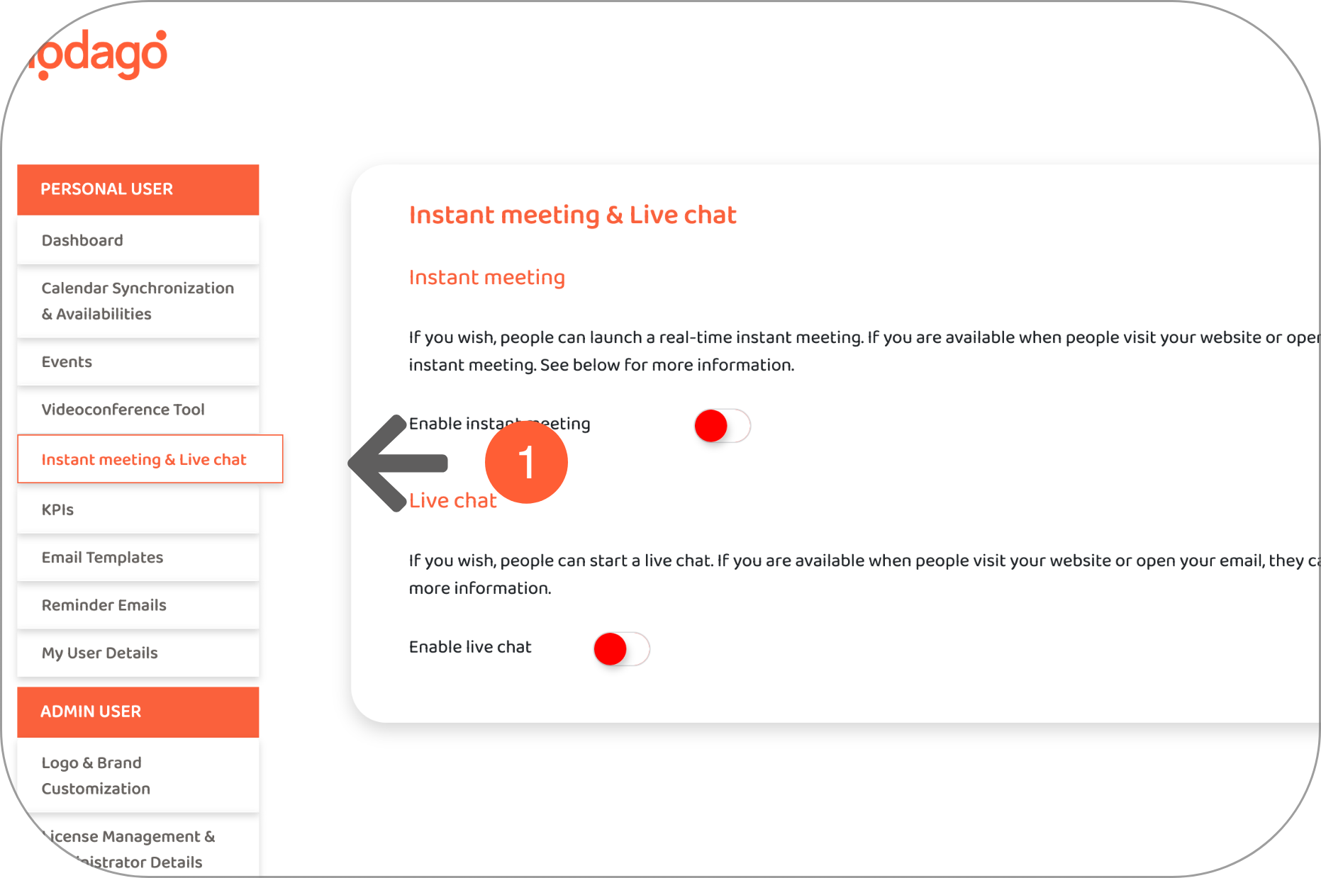Instant meeting & live chat option