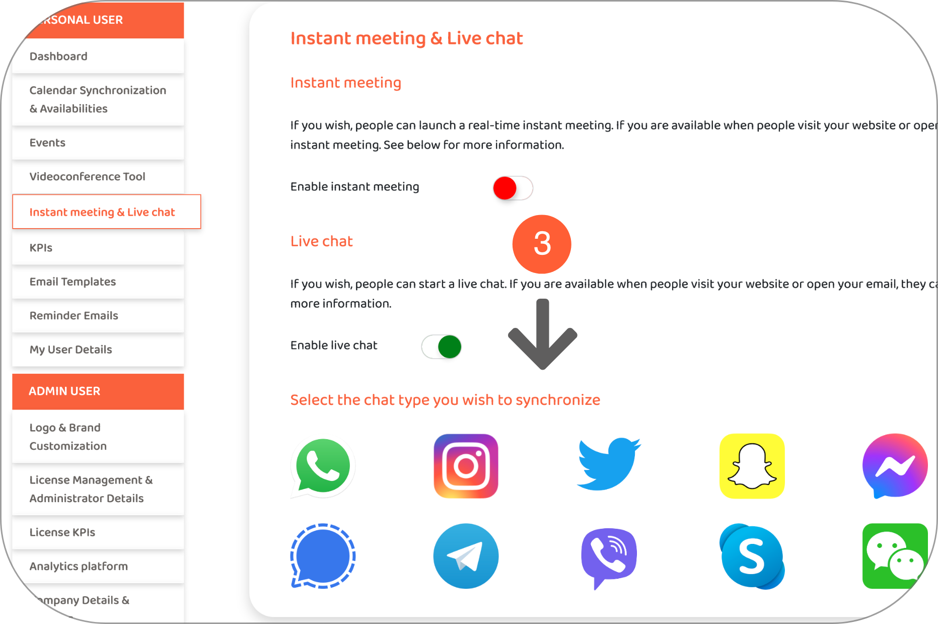 live chat option step 3
